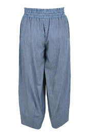 Product shot of the Errand Run Cotton Pull On Pants – Bluestripe in colour Bluestripe, from the back