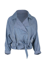 Product shot of the Errand Run Cropped Cotton Trench – Bluestripe in colour Bluestripe, from the front