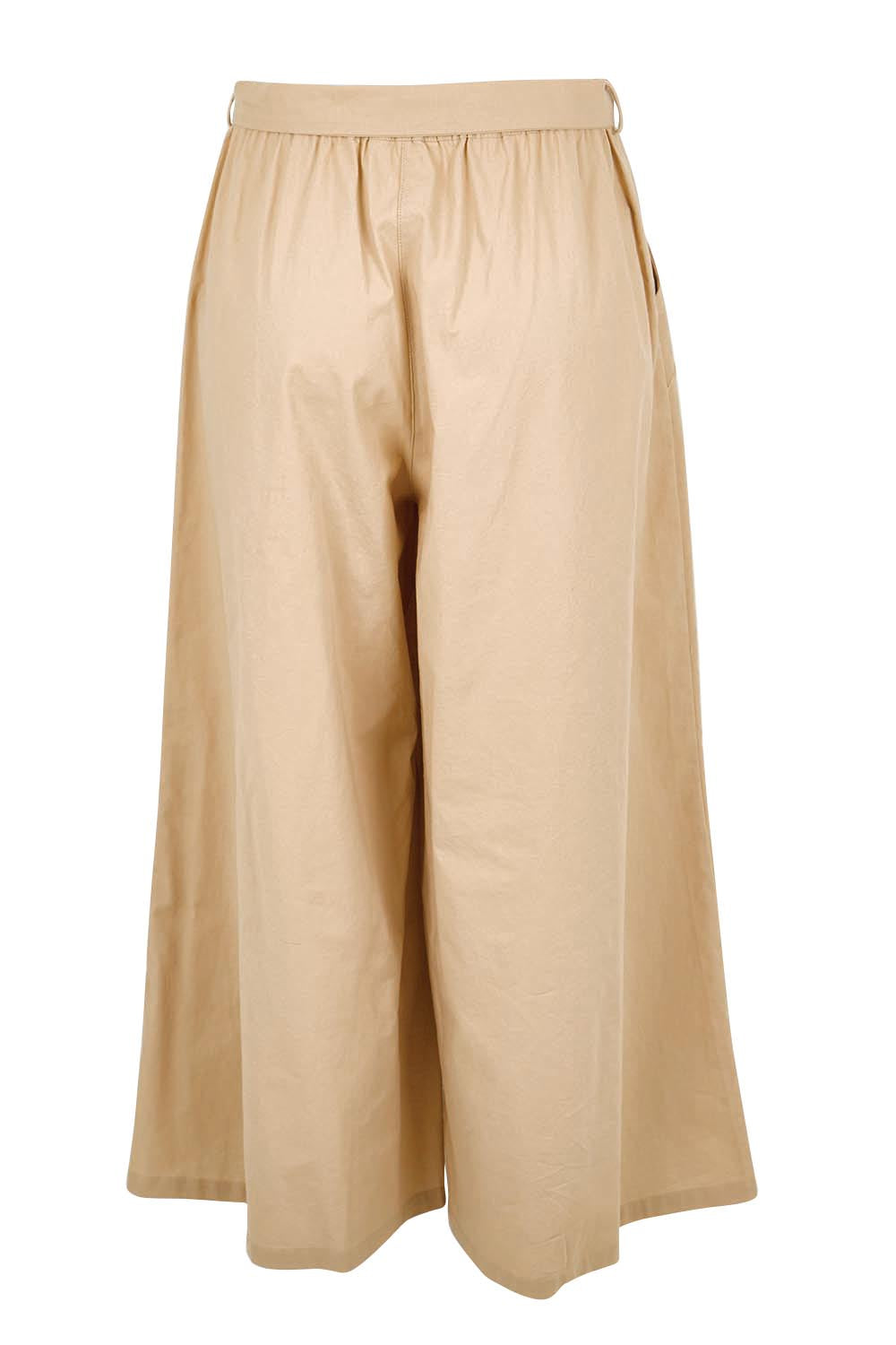 Product shot of the Take Me Anywhere Linen Cotton Wide Leg Pants – Wheat in colour Wheat, from the back