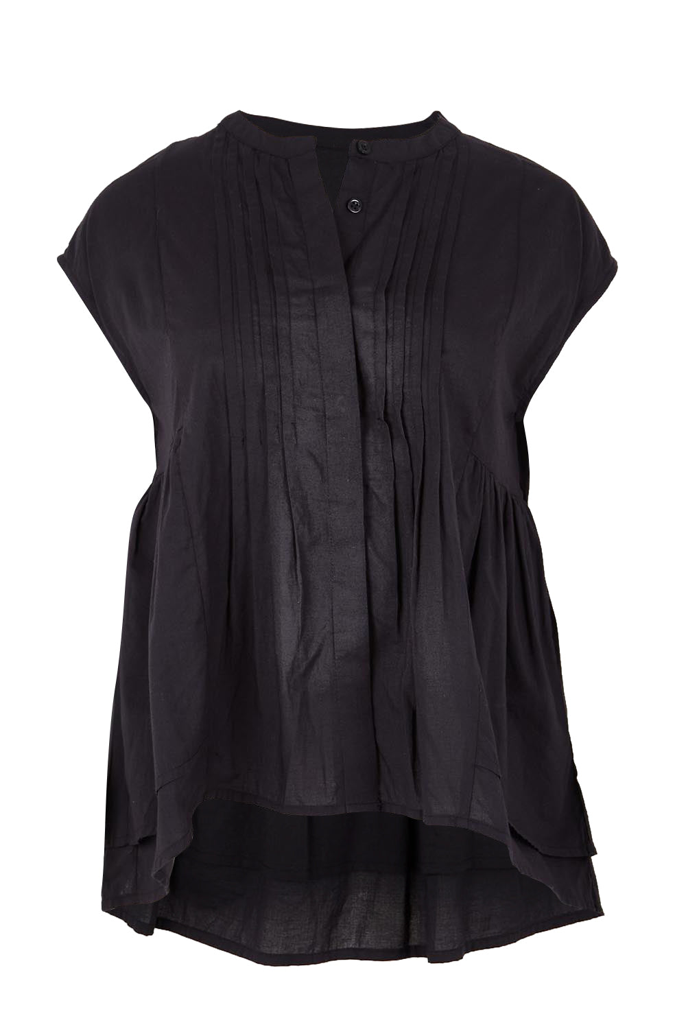 Product shot of the Easy Love Pintuck Cotton Blouse – Black in colour Black, from the front