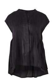 Product shot of the Easy Love Pintuck Cotton Blouse – Black in colour Black, from the front