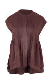 Product shot of the Easy Love Pintuck Cotton Blouse – Chocolate in colour Chocolate, from the front