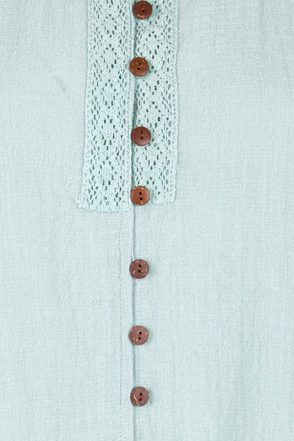 Product shot of the Cute As A Button Fringed Tank – Mint in colour Mint, showing detail