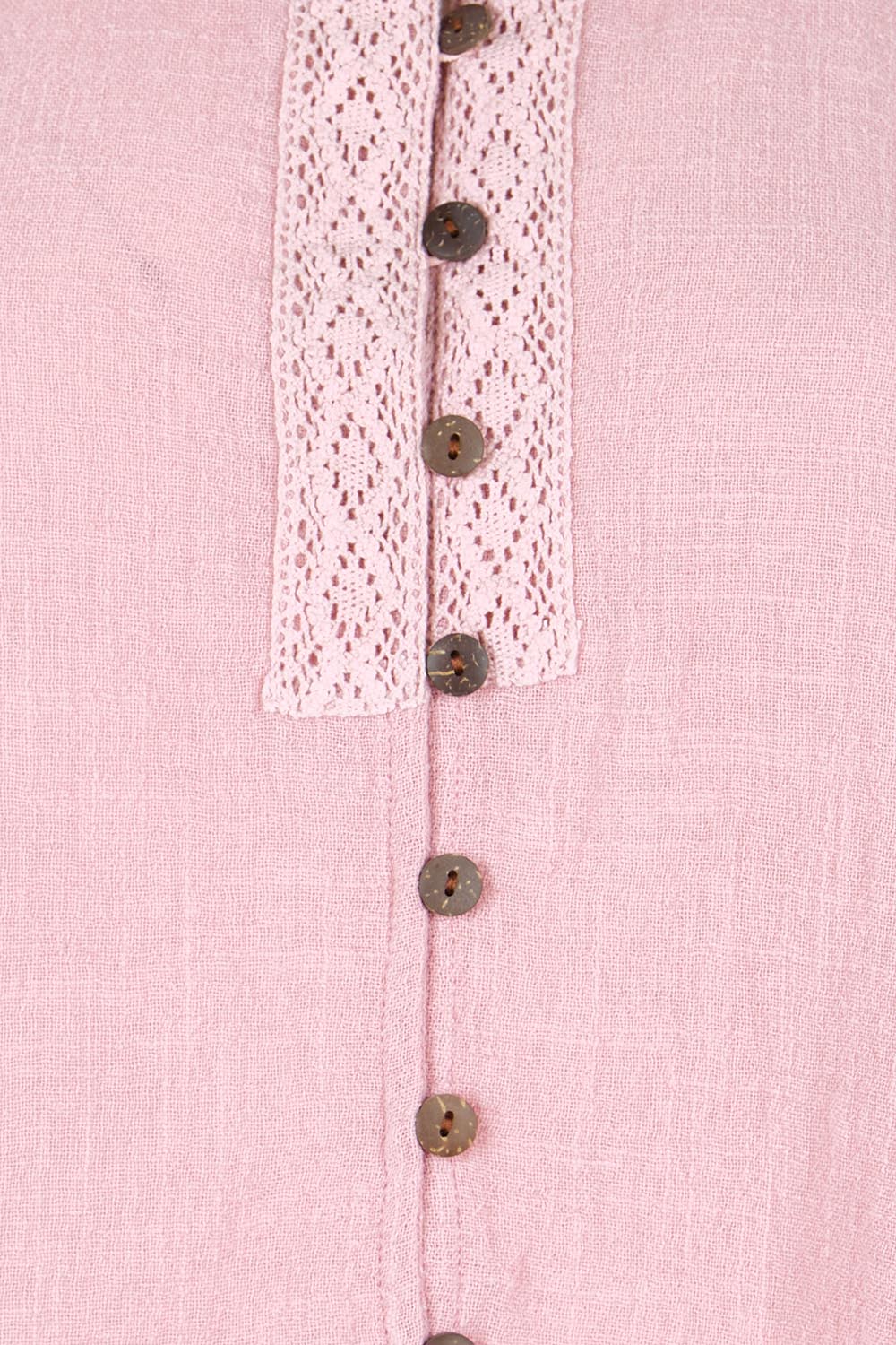 Product shot of the Cute As A Button Fringed Tank – Rose in colour Rose, showing detail