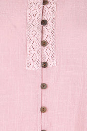 Product shot of the Cute As A Button Fringed Tank – Rose in colour Rose, showing detail