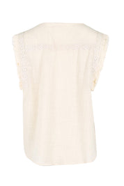 Product shot of the Cute As A Button Fringed Tank – Sand in colour Sand, from the back