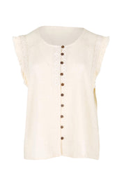 Product shot of the Cute As A Button Fringed Tank – Sand in colour Sand, from the front