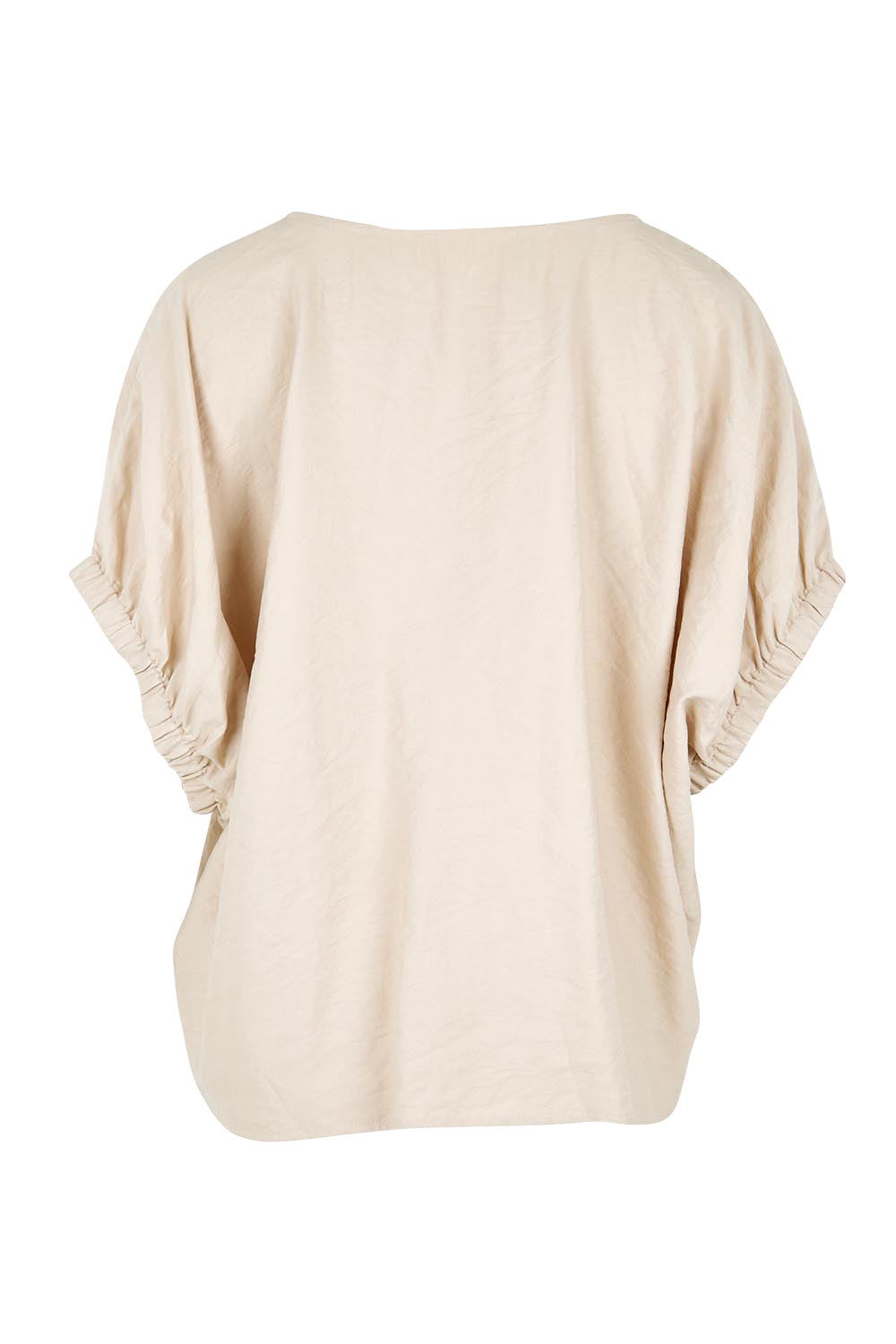 Product shot of the Sun Gazer Balloon Sleeve Top – Sand in colour Sand, from the back