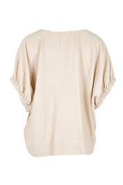 Product shot of the Sun Gazer Balloon Sleeve Top – Sand in colour Sand, from the back