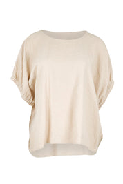 Product shot of the Sun Gazer Balloon Sleeve Top – Sand in colour Sand, from the front