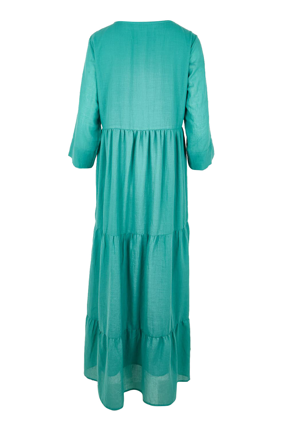 Product shot of the Summer Sun Cotton Maxi Dress – Lagoon in colour Lagoon, from the back