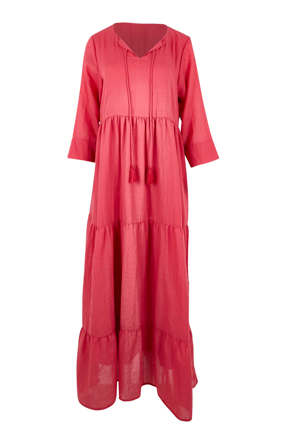 Product shot of the Summer Sun Cotton Maxi Dress – Melon in colour Melon, from the front