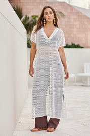 Model Tegand wearing size 10 of the Wear Your Own Way Maxi Dress – White in colour White, from the front