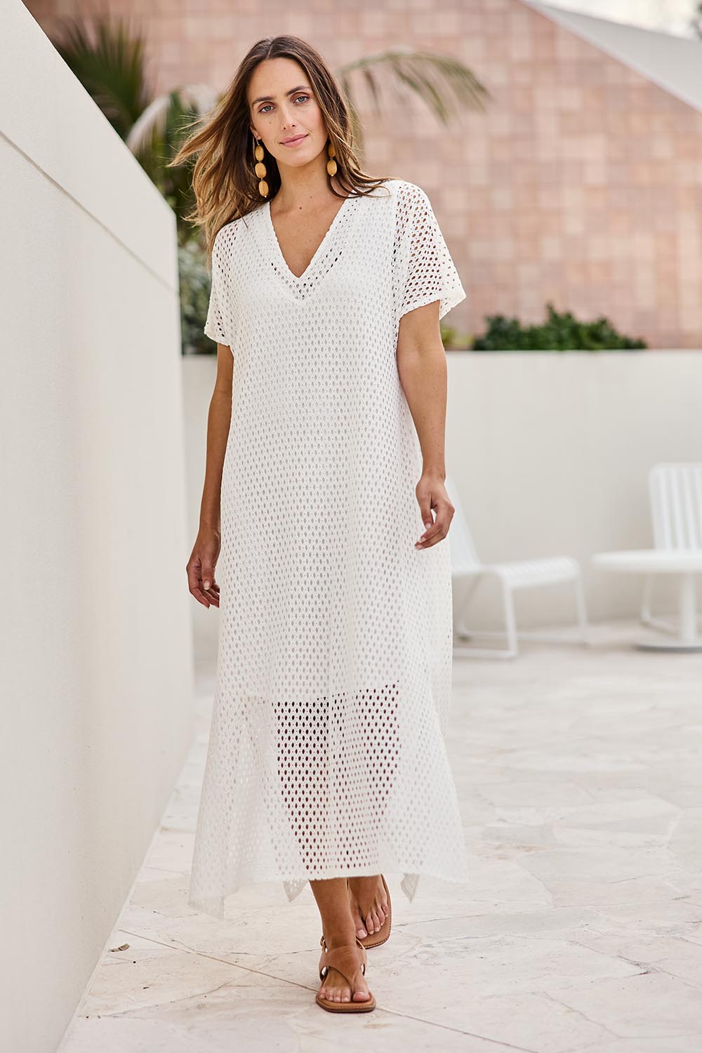 Model Tegand wearing size 10 of the Wear Your Own Way Maxi Dress – White in colour White, from the front