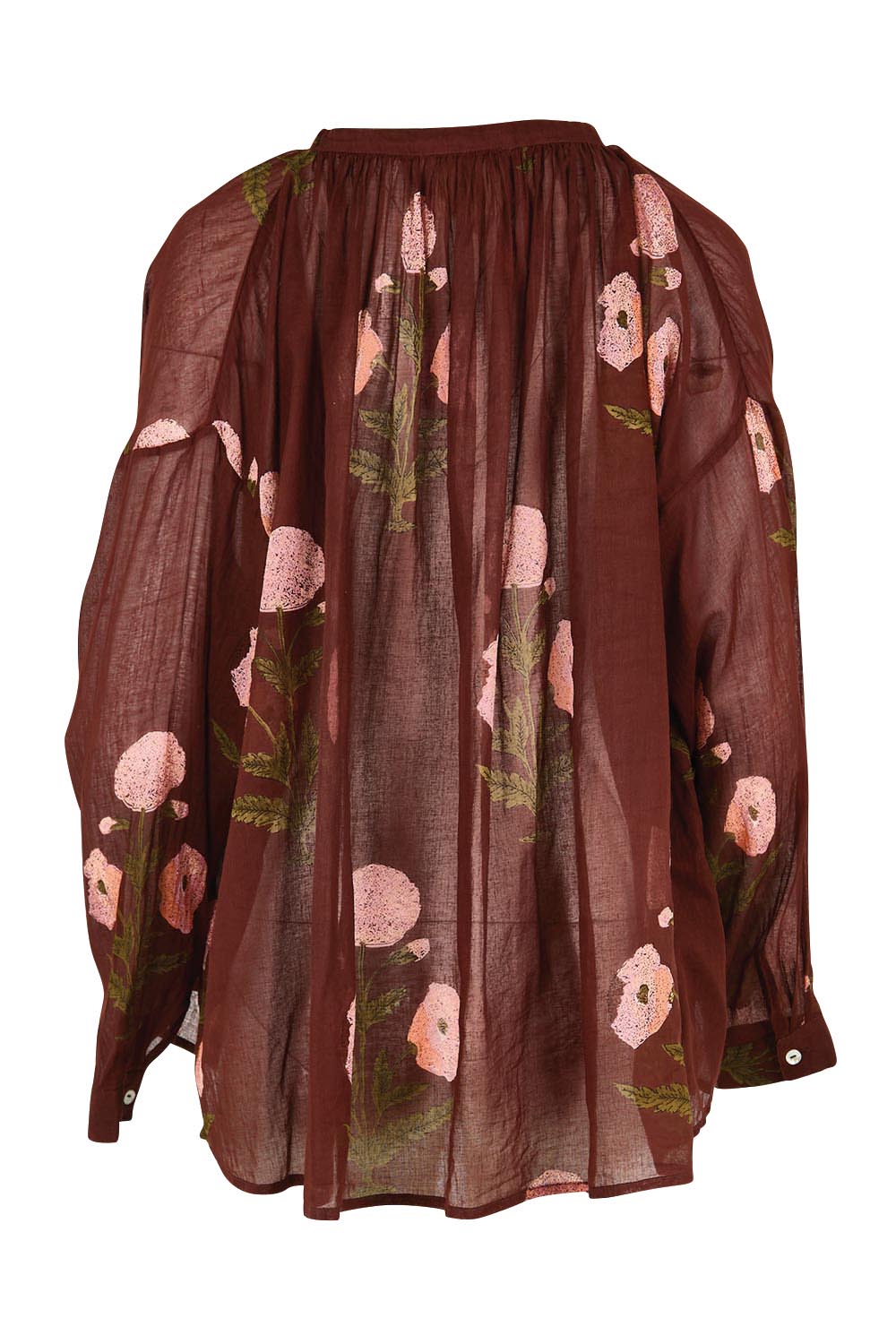 Product shot of the I Can Buy Myself Flowers Blouse – Wine in colour Wine, from the back