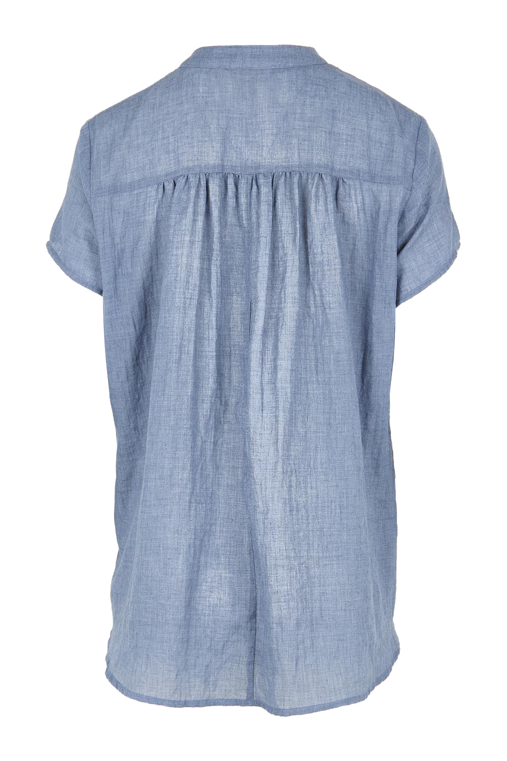 Product shot of the Pleated Delight Cotton Blouse – Denim in colour Denim, from the back