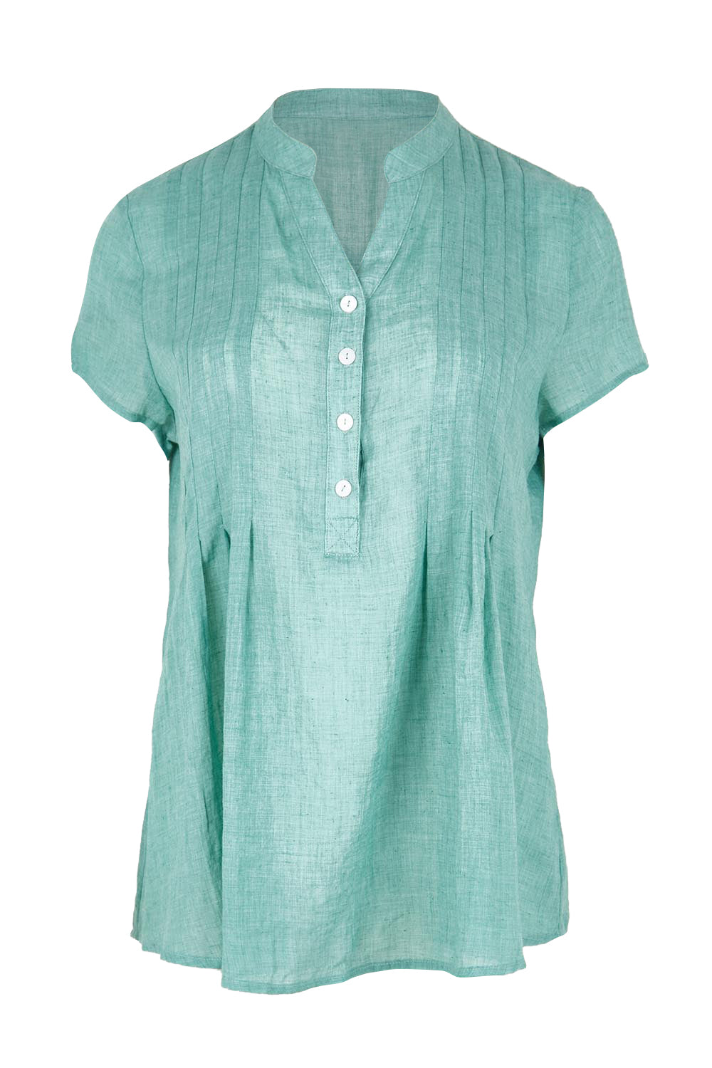 Product shot of the Pleated Delight Cotton Blouse – Mint in colour Mint, from the front