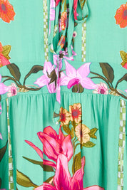 Product shot of the Wild Meadow Maxi Dress - Greenfleur in colour Greenfleur, showing detail