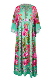 Product shot of the Wild Meadow Maxi Dress - Greenfleur in colour Greenfleur, from the front