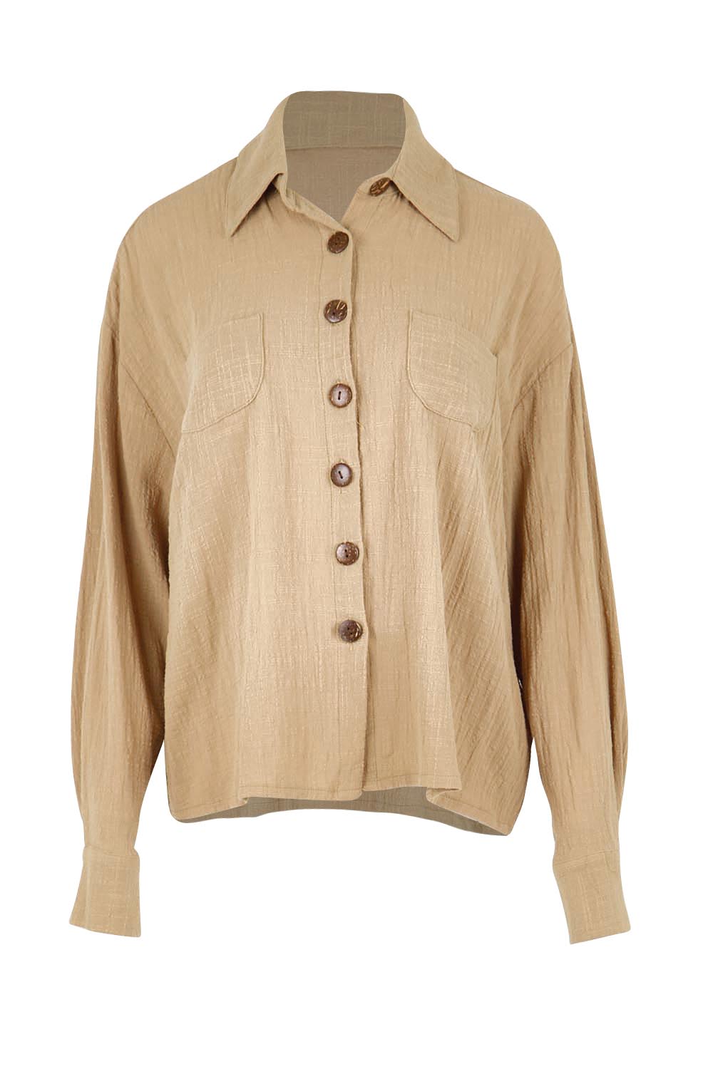 Product shot of the Cute As A Button Cotton Shirt - Rock in colour Rock, from the front