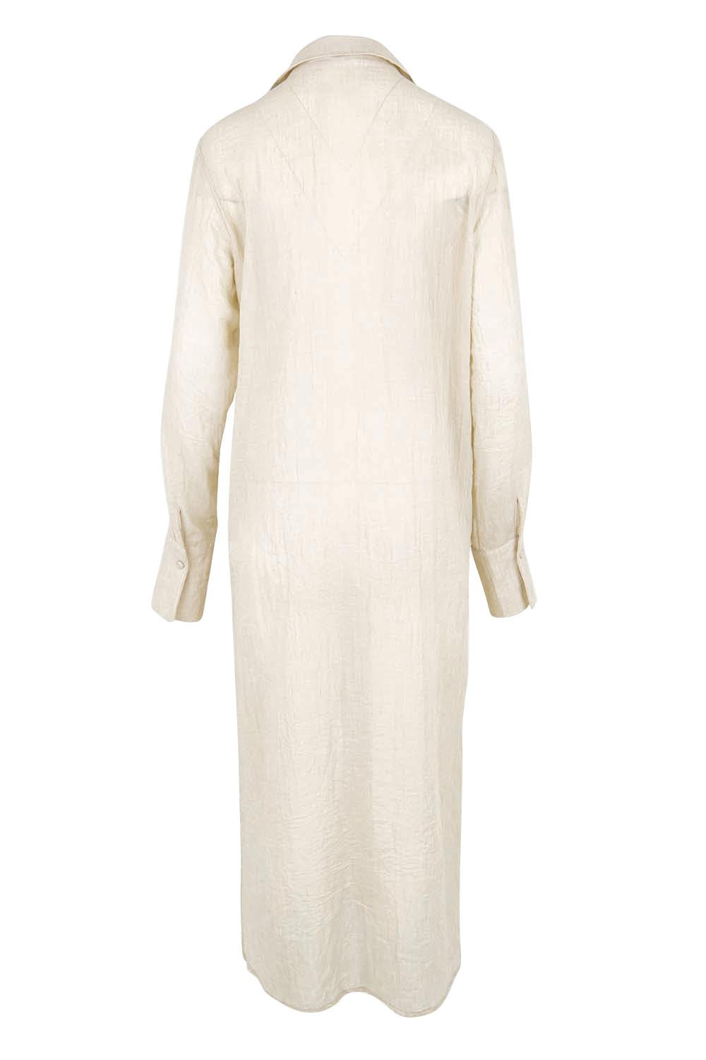 Product shot of the Floating Through The Day Maxi Shirt - Sand in colour Sand, from the back
