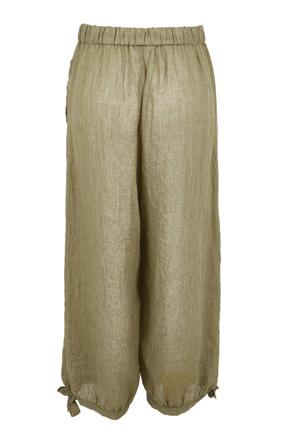 Product shot of the Floating Through The Day Pants  - Olive in colour Olive, from the back