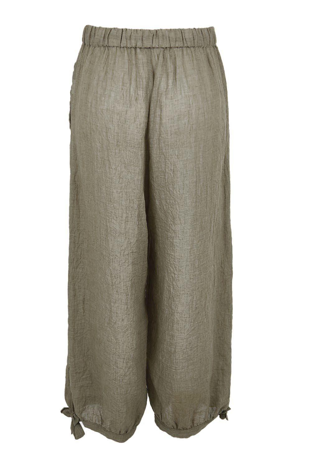 Product shot of the Floating Through The Day Pants  - Olive in colour Olive, from the back