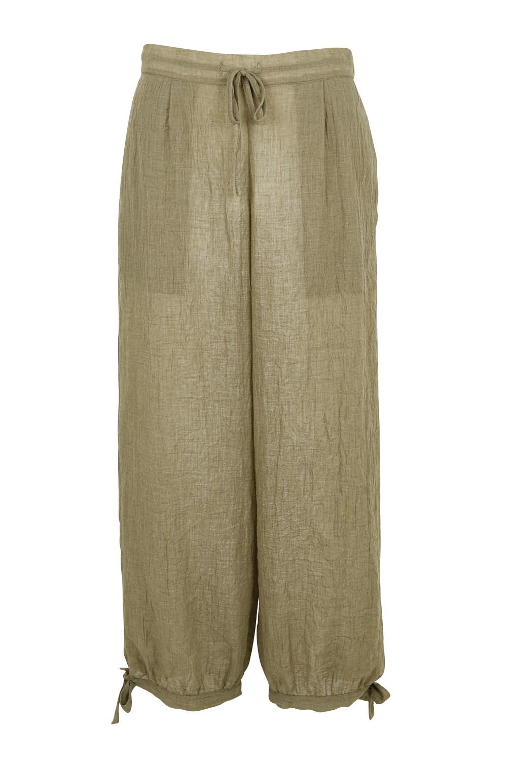 Product shot of the Floating Through The Day Pants  - Olive in colour Olive, from the front