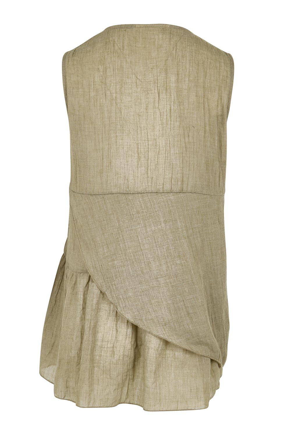 Product shot of the Floating Through The Day Singlet - Olive in colour Olive, from the back