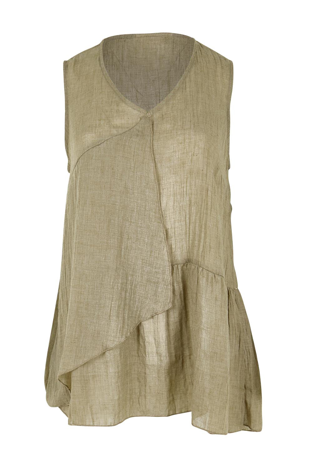Product shot of the Floating Through The Day Singlet - Olive in colour Olive, from the front