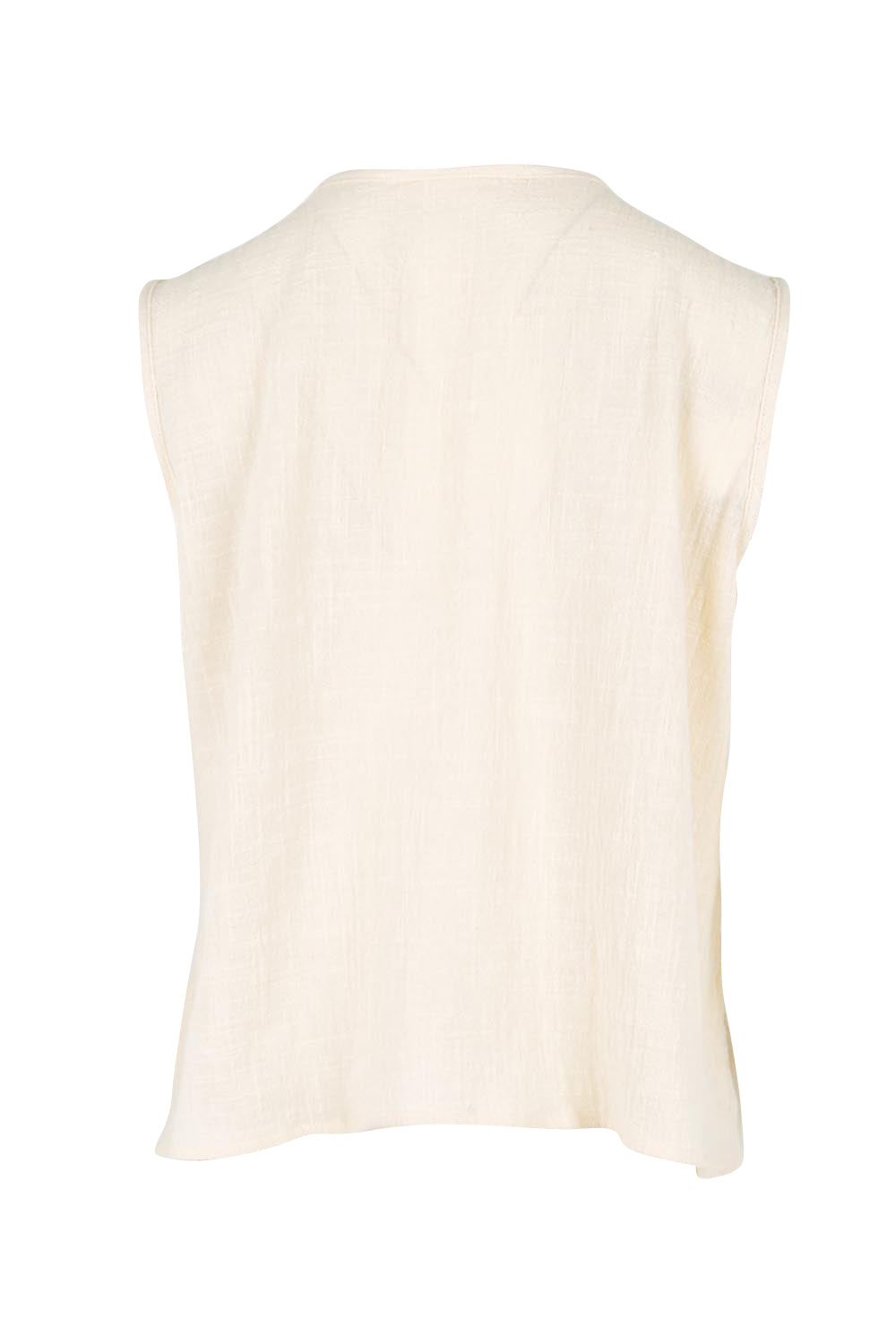 Product shot of the Out Of Office Woven Cotton Pleated Tank - Sand in colour Sand, from the back