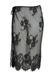 Product shot of the Last Dance Lace Overlay Skirt - Black in colour Black, from the front