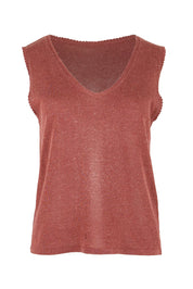 Product shot of the Golden Hour Knit Tank - Rosewood in colour Rosewood, from the front