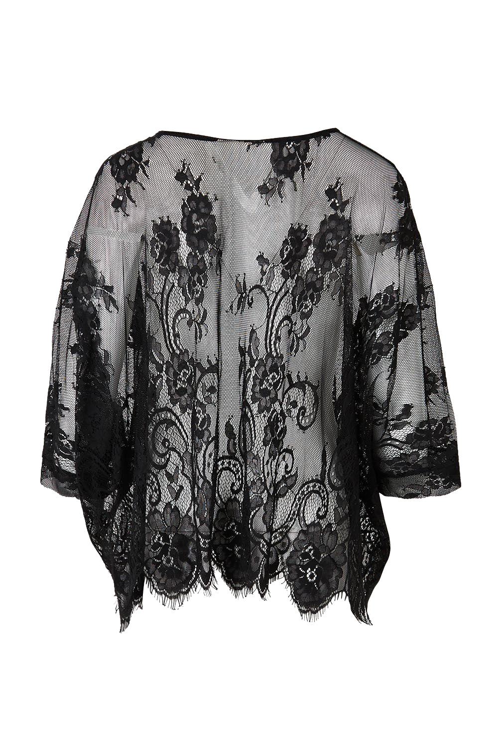 Product shot of the Last Dance Lace Throw Top - Black in colour Black, from the back