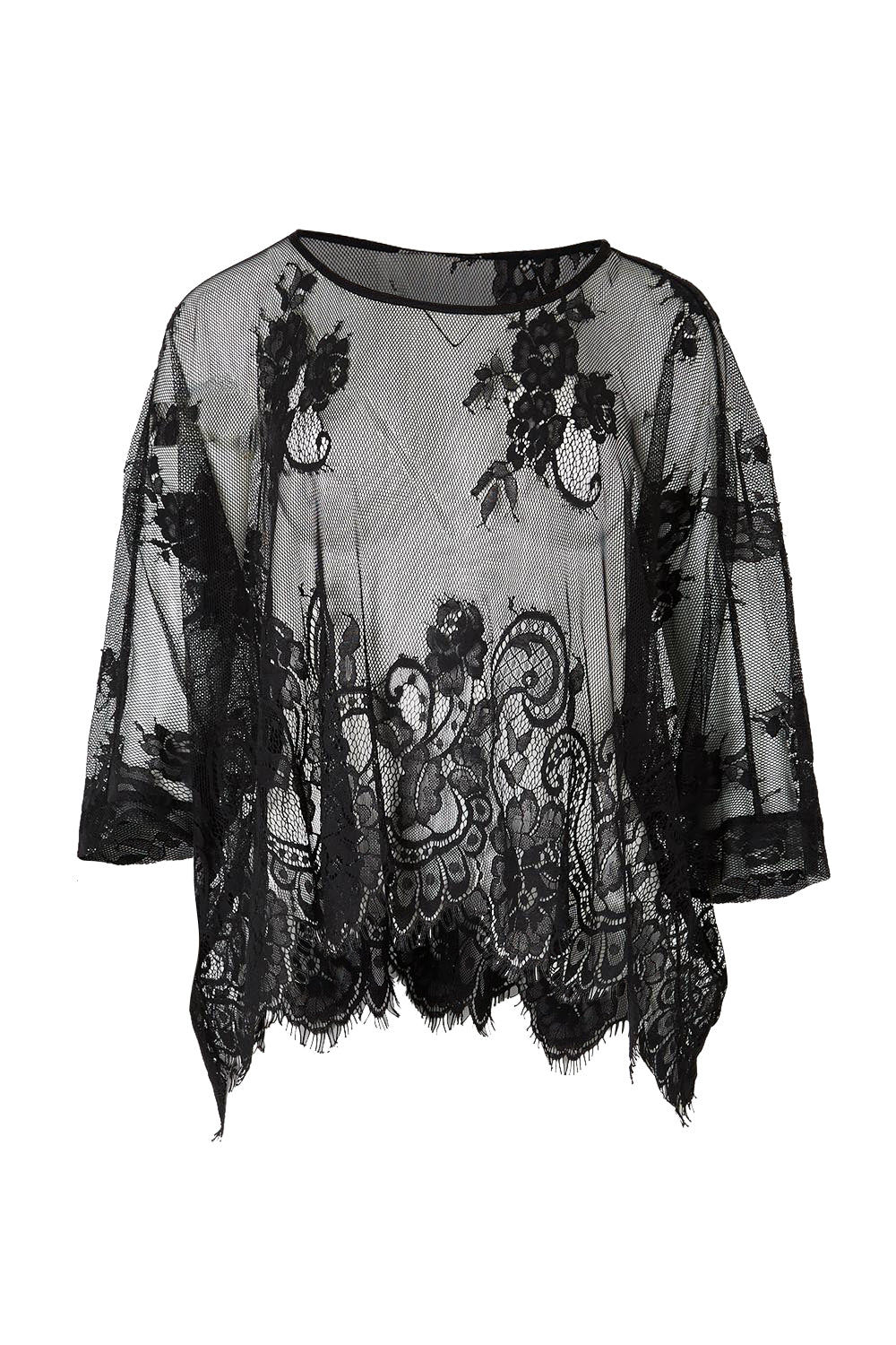 Product shot of the Last Dance Lace Throw Top - Black in colour Black, from the front