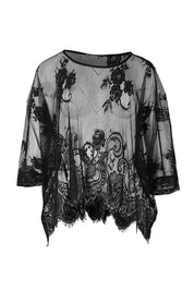 Product shot of the Last Dance Lace Throw Top - Black in colour Black, from the front