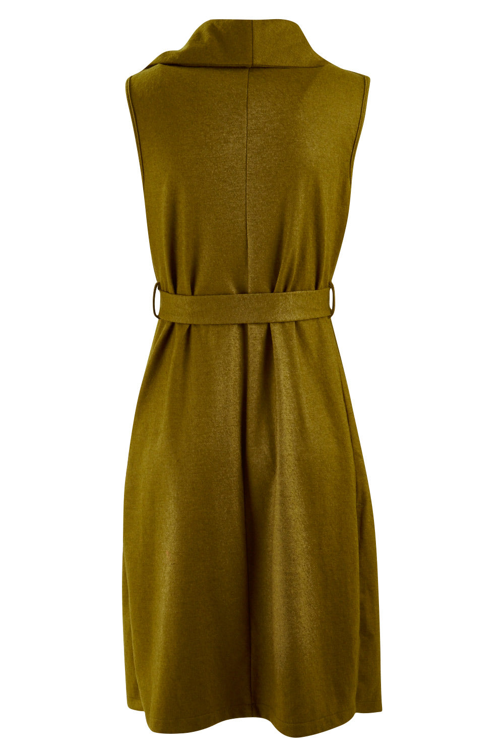 Product shot of the Round Em Up Vest in colour Forest (Green), from the back