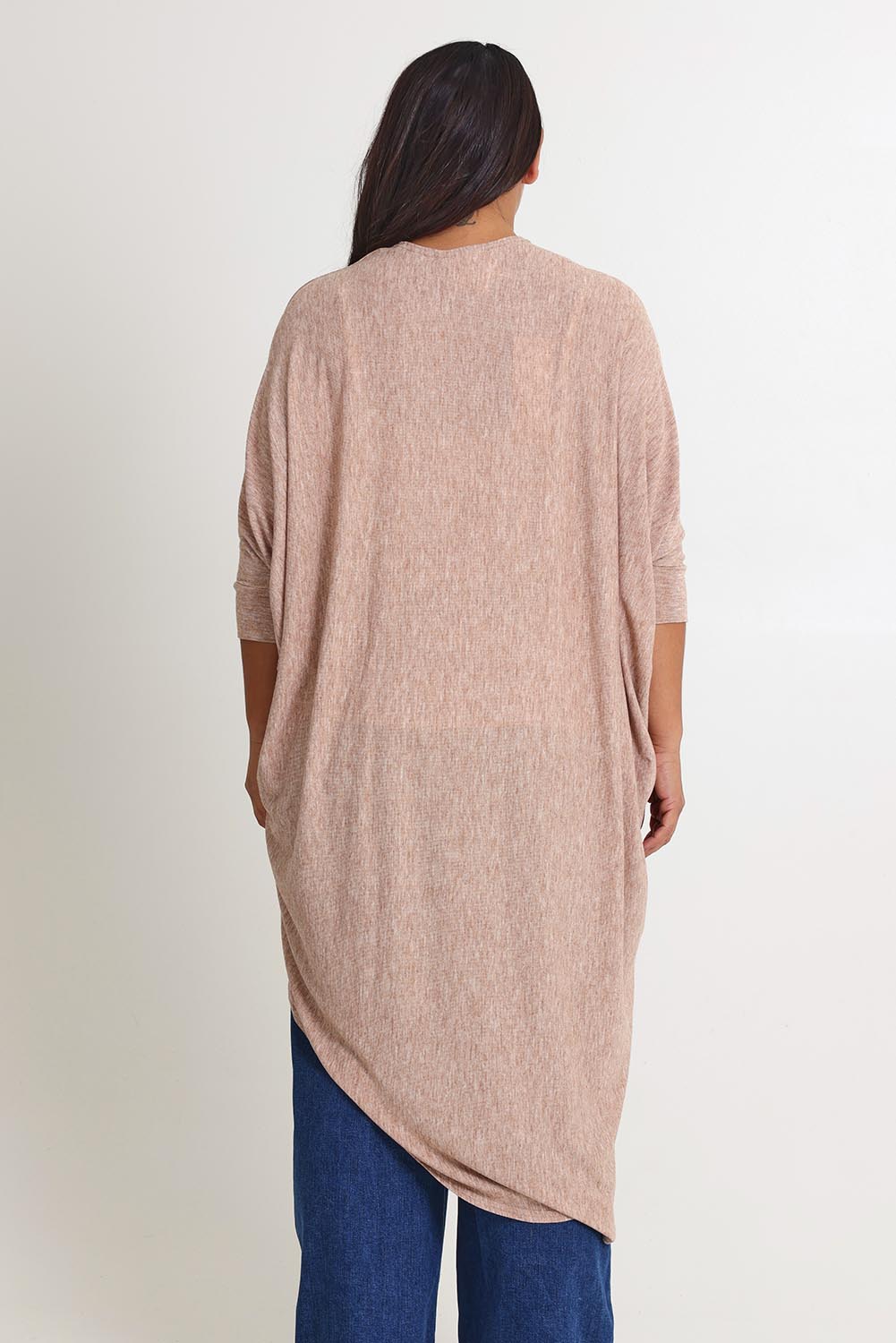 Model Ashleigh wearing size 16 of the Falling For You Cardi in colour Natural, from the back