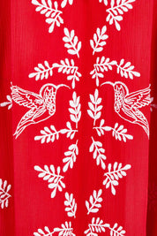 Product shot of the Dancing With Birds Midi Dress in colour Scarlet (Red), detail