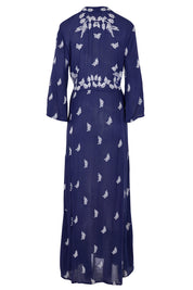 Product shot of the Dancing With Birds Dress in colour DeepBlue (Blue), from the back