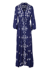 Product shot of the Dancing With Birds Dress in colour DeepBlue (Blue), from the front