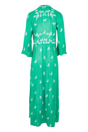 Product shot of the Dancing With Birds Dress in colour Emerald (Green), from the back