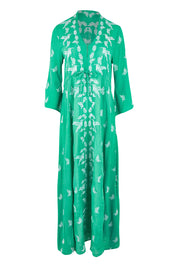 Product shot of the Dancing With Birds Dress in colour Emerald (Green), from the front