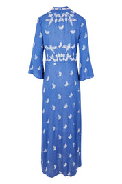 Product shot of the Dancing With Birds Dress in colour Persian (Blue), from the back