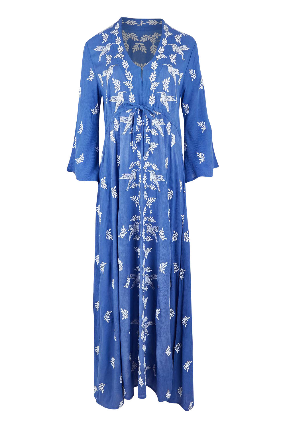 Product shot of the Dancing With Birds Dress in colour Persian (Blue), from the front