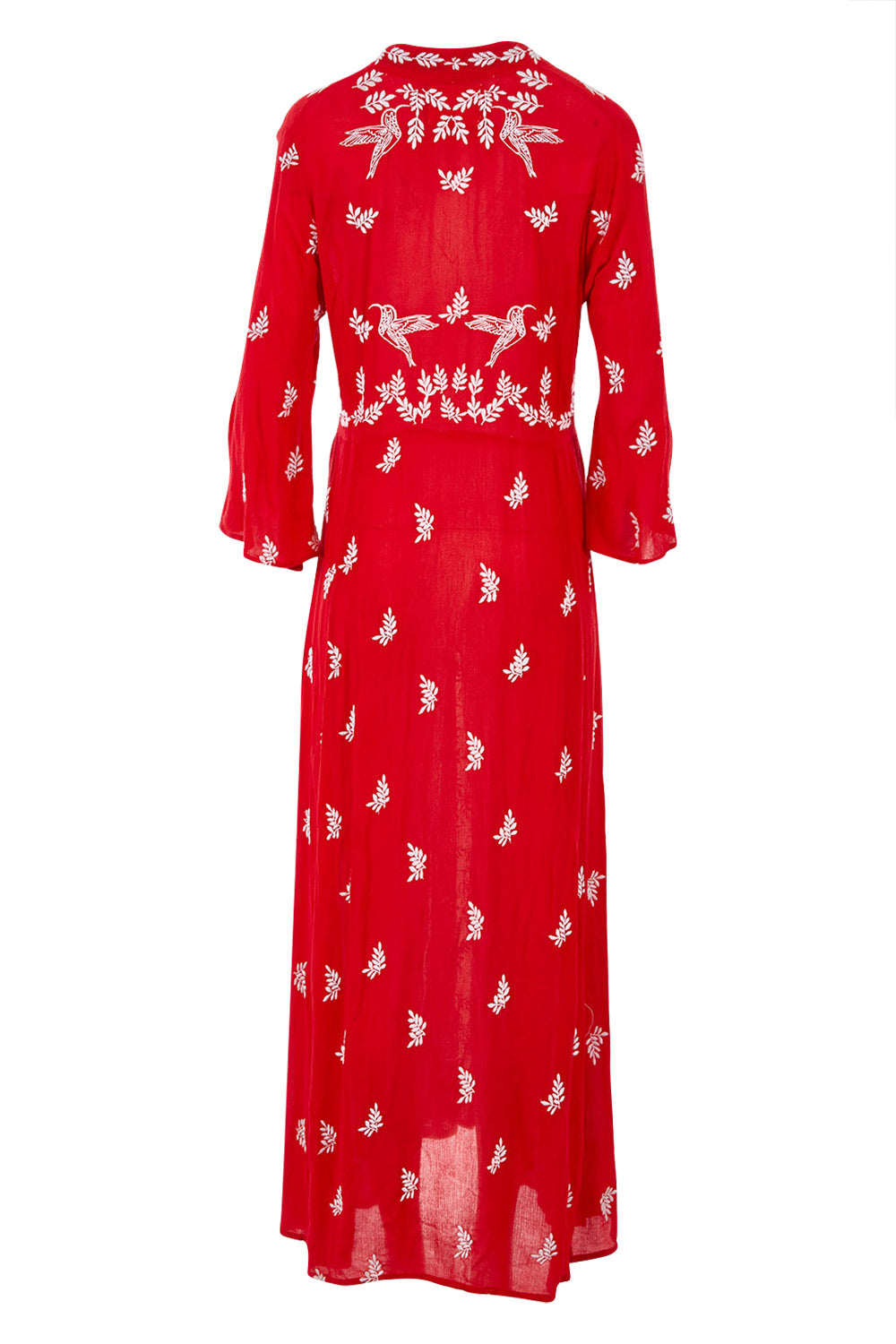 Product shot of the Dancing With Birds Dress in colour Scarlet (Red), from the back