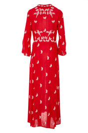 Product shot of the Dancing With Birds Dress in colour Scarlet (Red), from the back