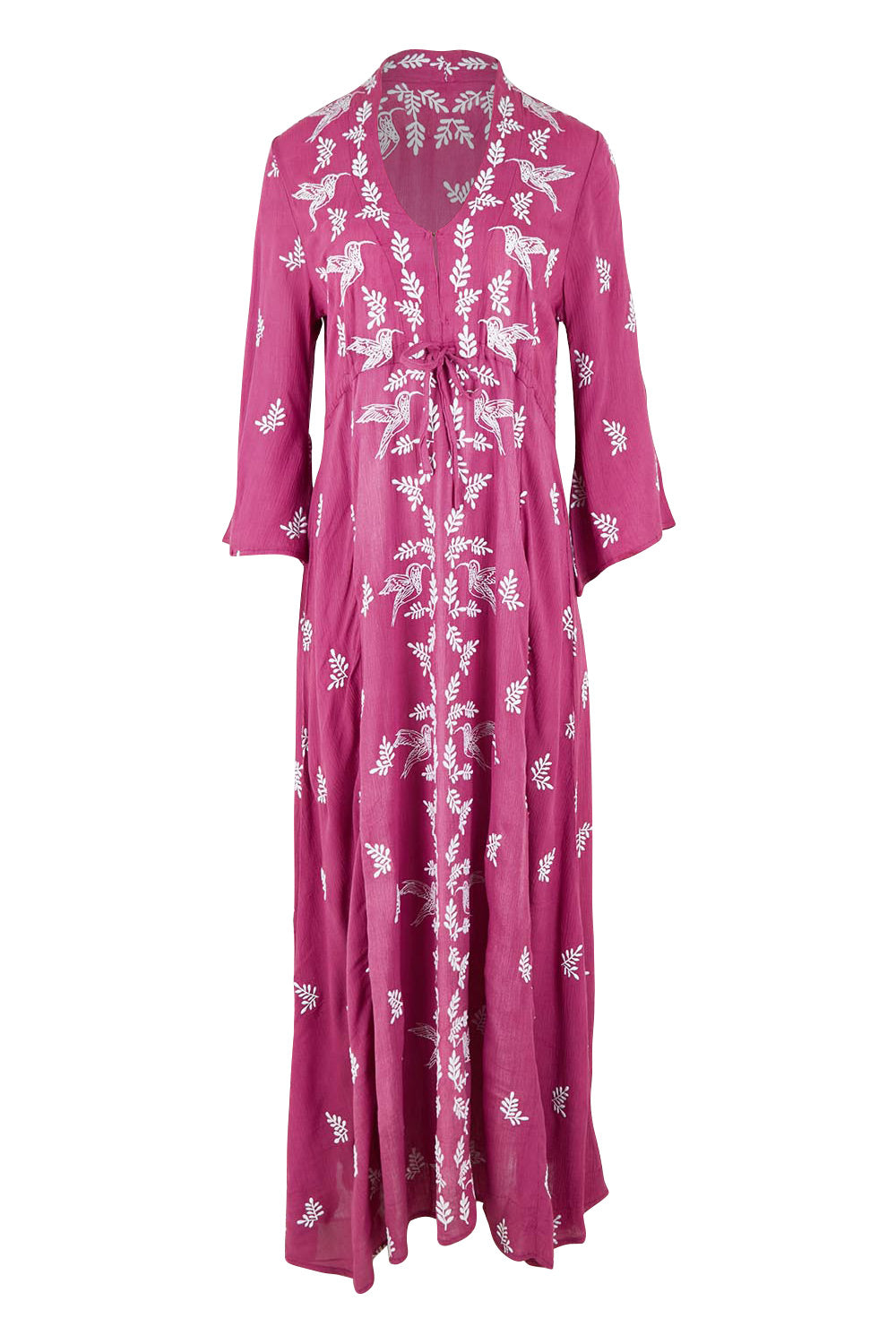 Product shot of the Dancing With Birds Dress in colour Wildberry (Purple), from the front