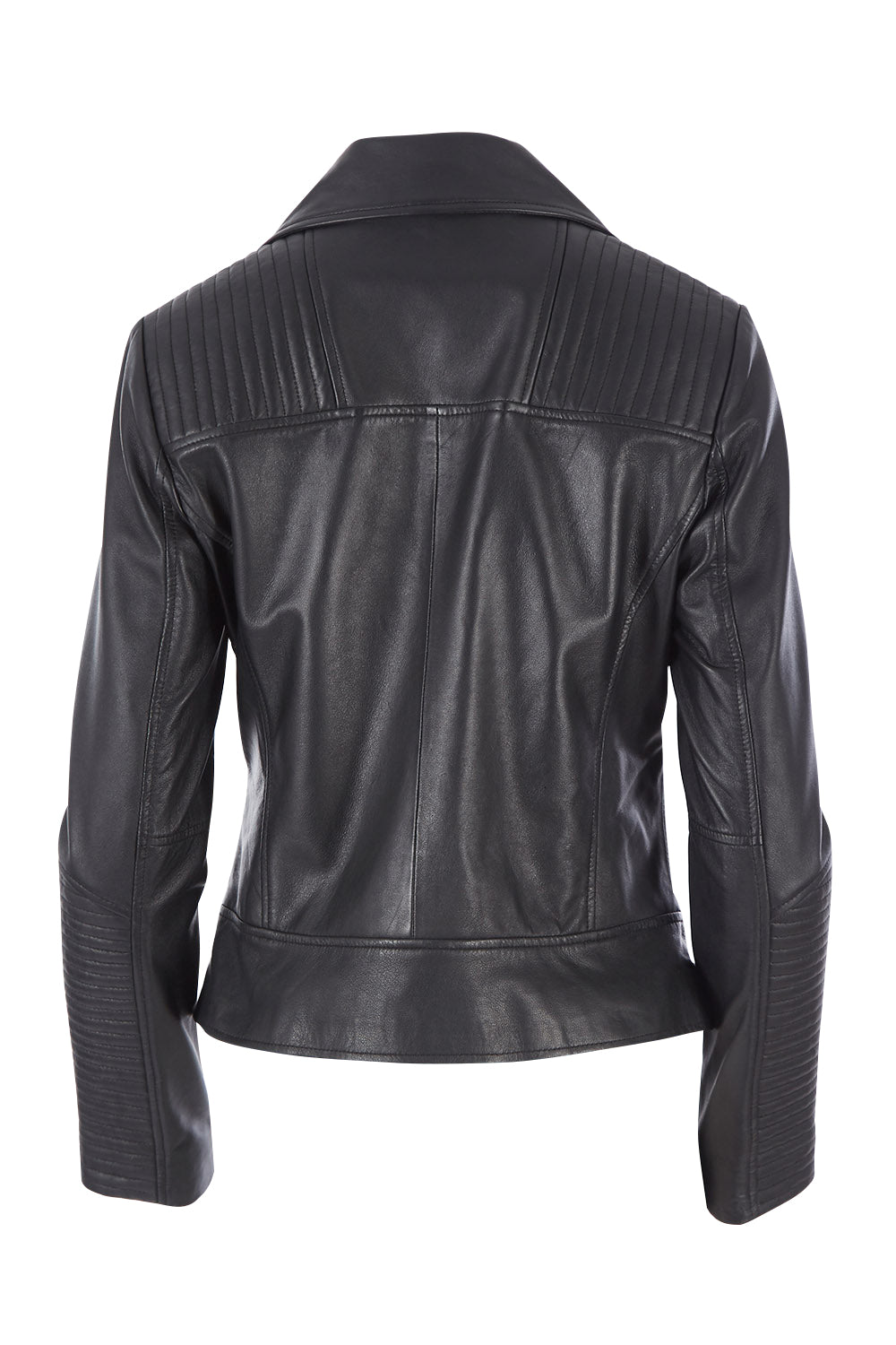 Product shot of the Urban Nomad Leather Jacket in colour Black (Black), from the back