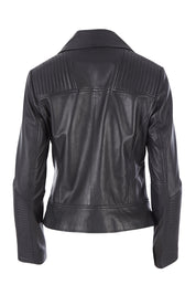 Product shot of the Urban Nomad Leather Jacket in colour Black (Black), from the back